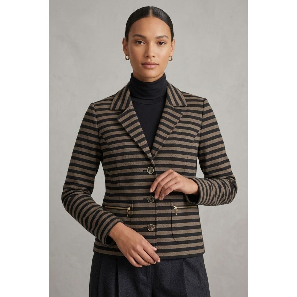 Isaac Mizrahi Striped Blazer 14 Zip Jacket Dark Academia Retro Office Career